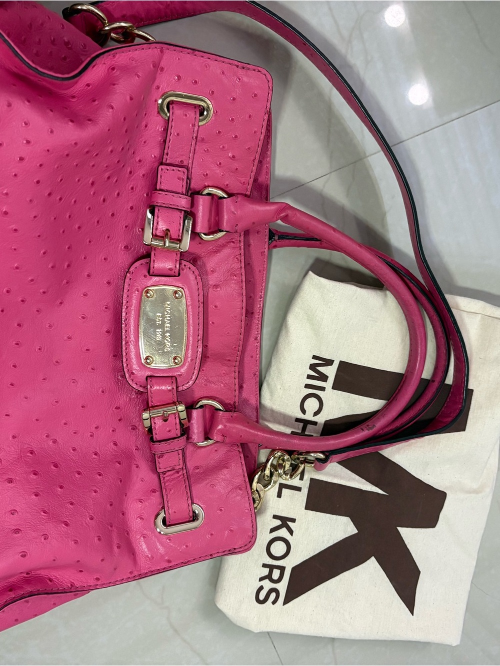 Michael Kors Bright Pink Hamilton Leather Satchel with Gold Hardware